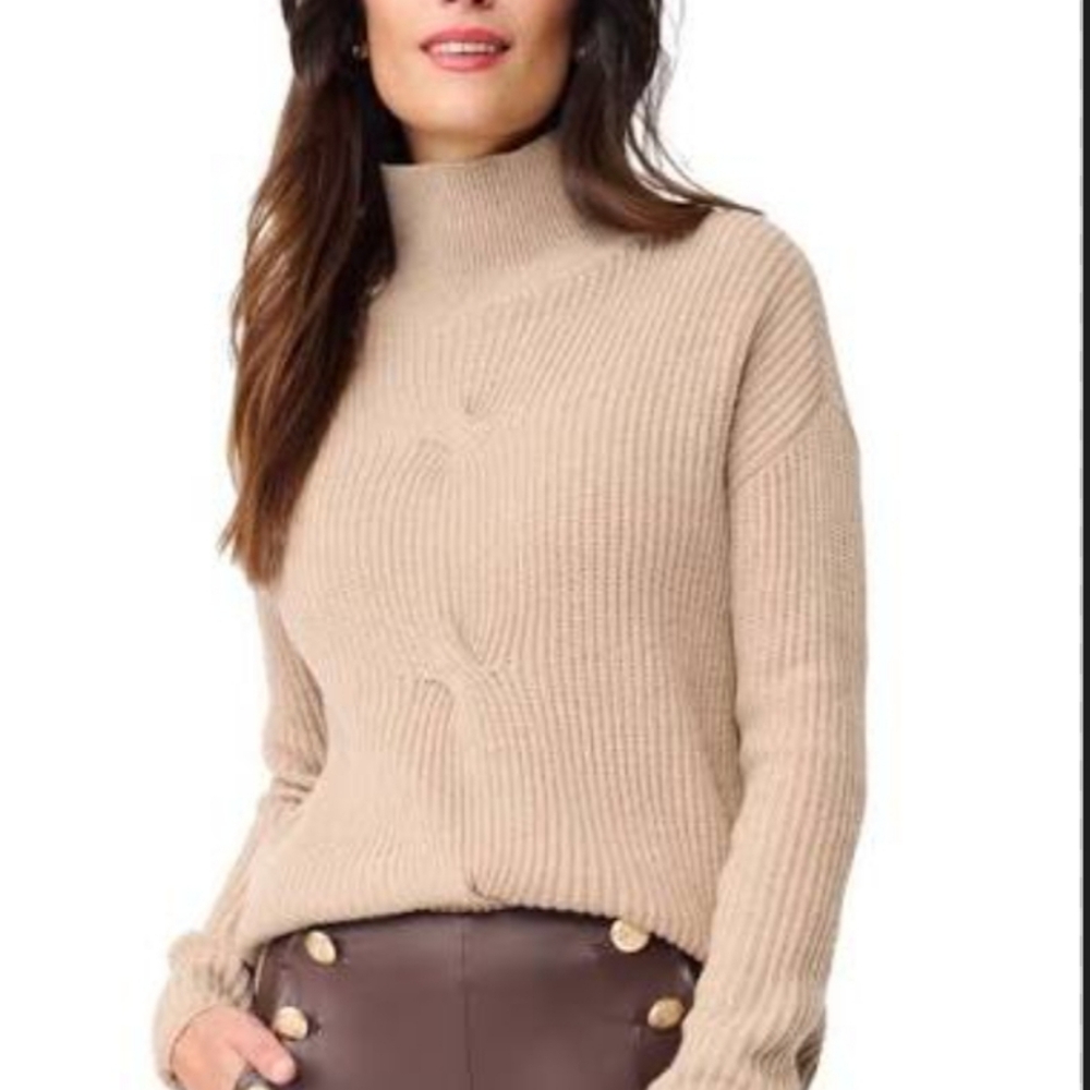 J. Mclaughlin Darcy Wool Cableknit Turtleneck Sweater M Neutral Quiet Luxury